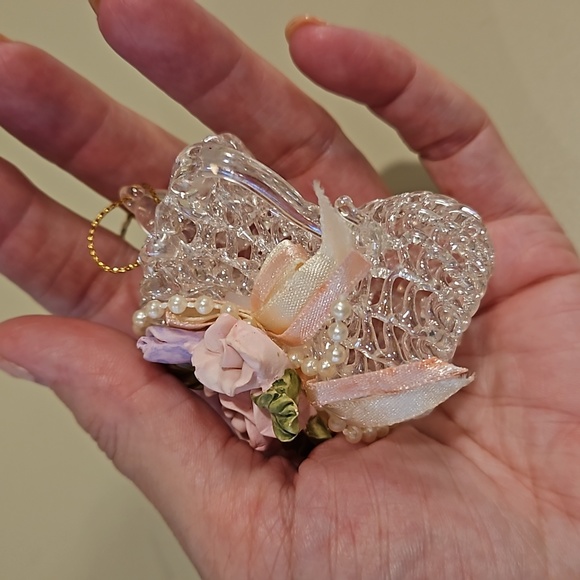 Shabby Chic spun glass jug pitcher roses pearls ornament decor Christmas Mom - Picture 5 of 5